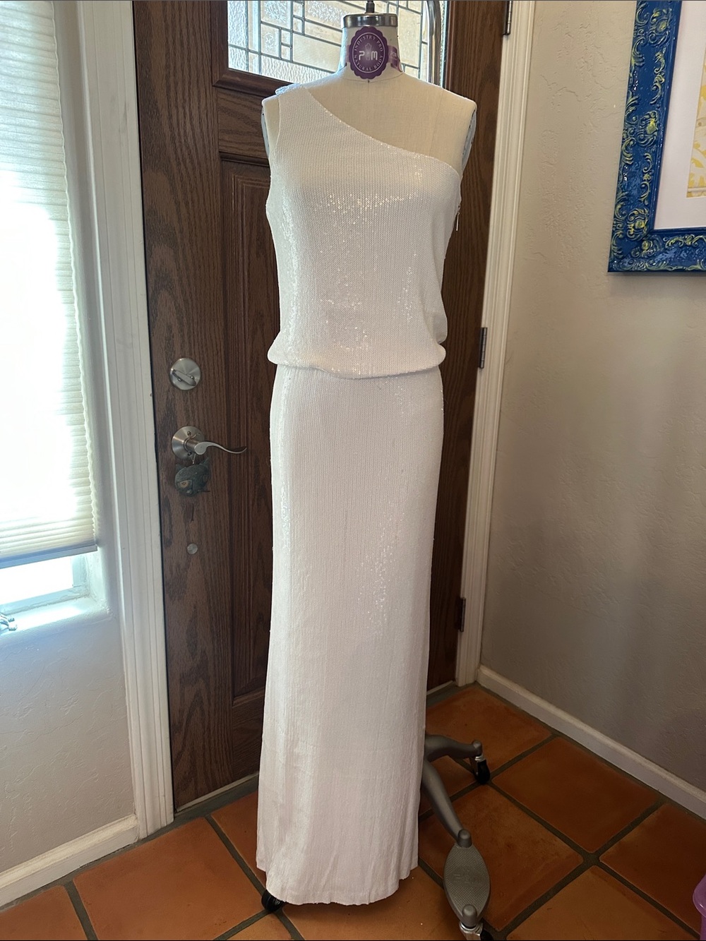 Laundry One-Shoulder White Sequin Evening Gown